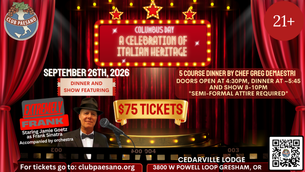 Event Flyer for Club Paesano's 2026 Columbus Day Event 