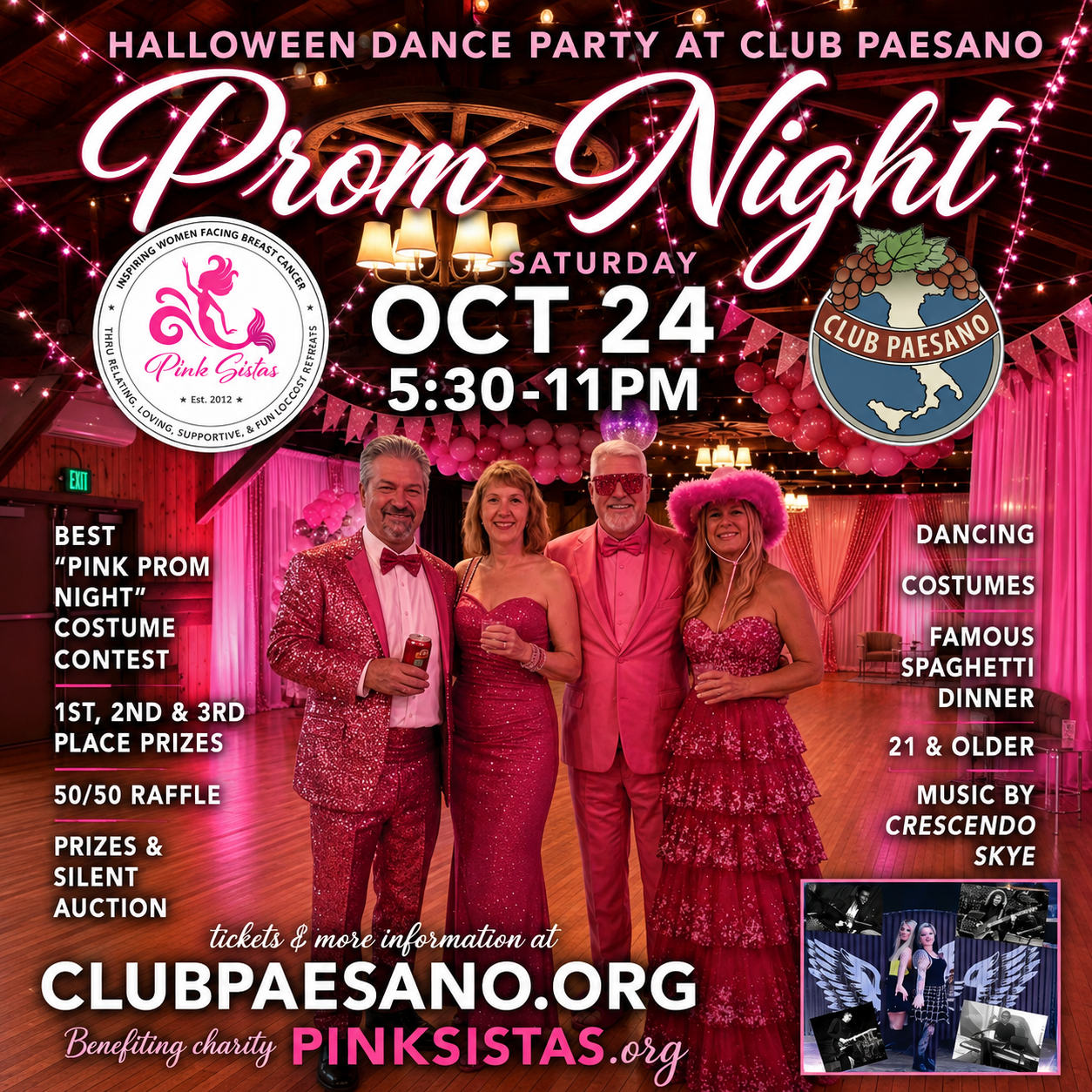 promotional poster for club paesano's 2026 Halloween party event themed prom night